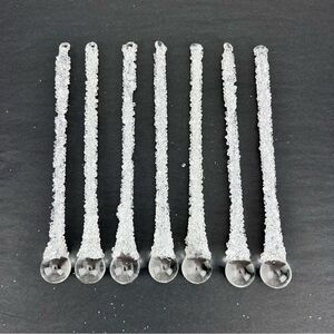 SET OF 7 GLASS TEARDROP Crystal ICICLE CHRISTMAS ORNAMENTS 7"LONG